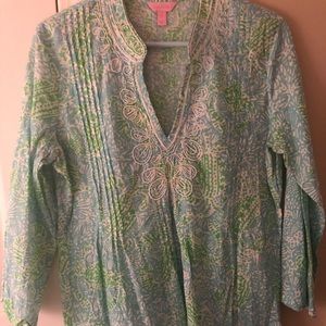 Lilly Pulitzer blue and green beaded tunic medium